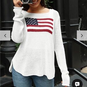 Wooden ships Paola Buendia American Flag Crewneck Long Sleeve Knit Crochet Top